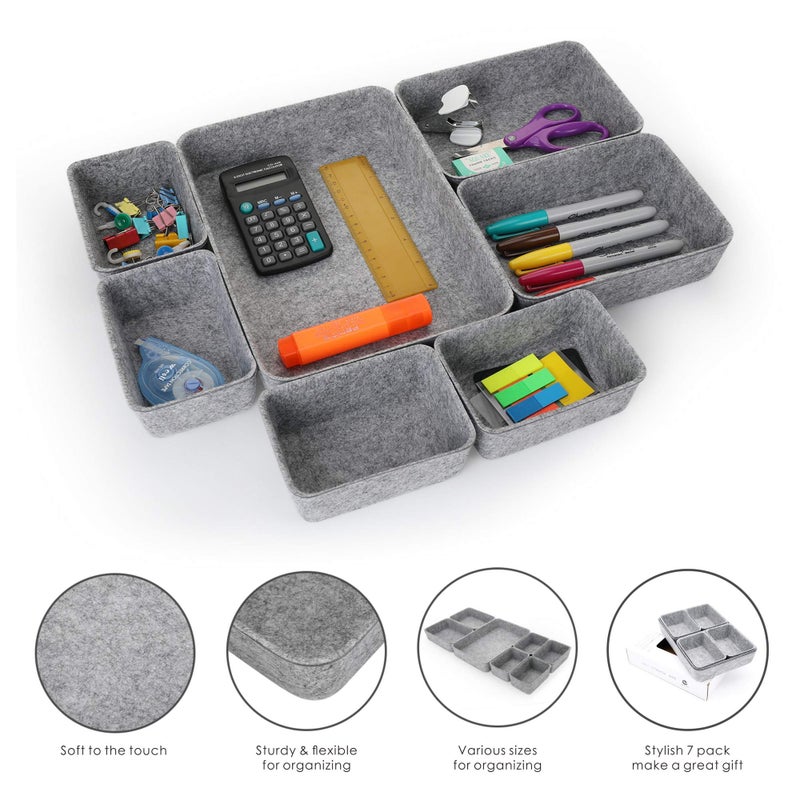 Welaxy Office drawer organizers trays felt storage bin organize dividers Box Dorm Home for stationery craft junk sorting 7-piece sleek minimalist lifestyle (gray) - Image 4
